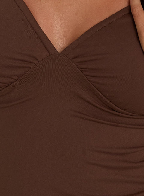 Daily Define Off Shoulder V Neck Top Brown