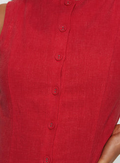 product Princess Polly Dollie Linen Mini Dress Red Crew Neck 