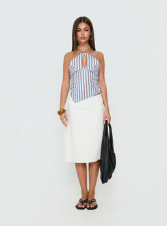 Idiana Halter Keyhole Top Blue Stripe