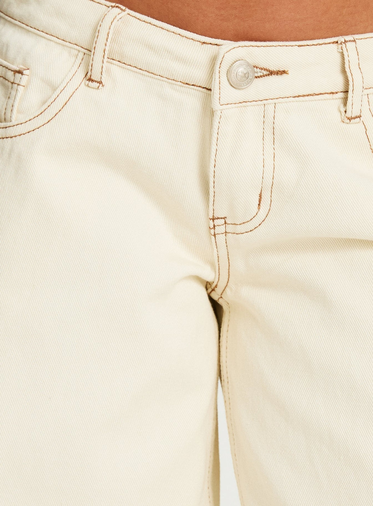 Featuring Picco Ultra Low Rise Wide Leg Jeans Cream in womens-jeans with low-rise product