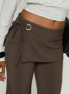 back view of model wearing Princess Polly Elka Wrap Trousers Truffle Mid Rise Pants 