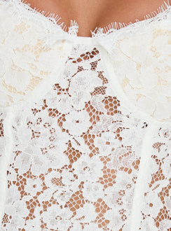 Miquela Short Sleeve Corset Lace Top White