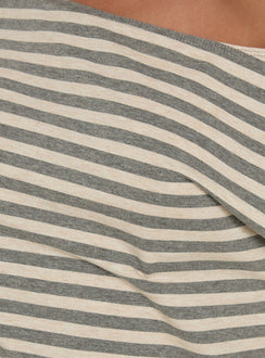 Self Control Off Shoulder Romper Grey Stripe