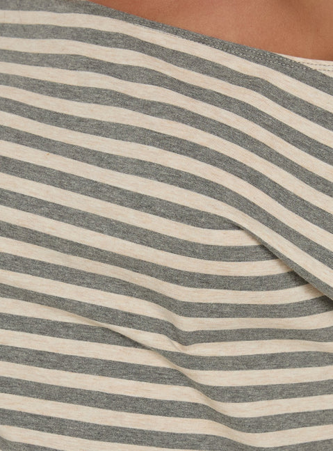 Self Control Off Shoulder Romper Grey Stripe