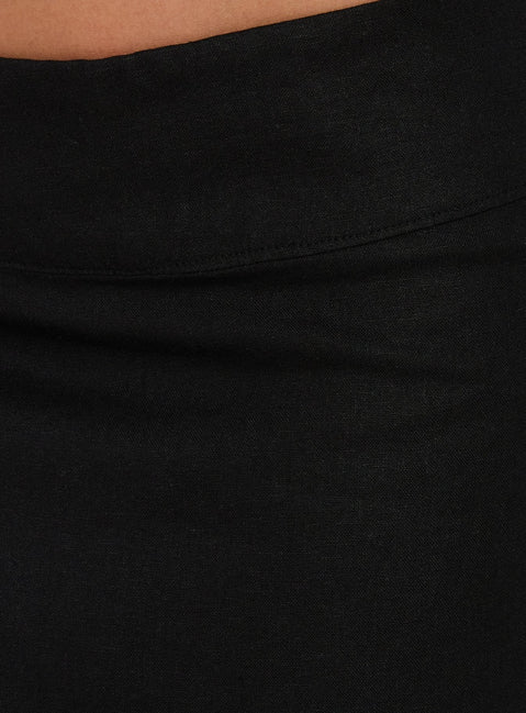 Featuring the Such Delight Linen Midi Skirt Black womens-skirts in relaxed aline shape product