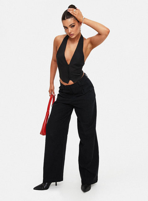 Front view of model wearing  front Princess Polly High Waisted Pants High Waisted Pants  Je Suis Pants Black