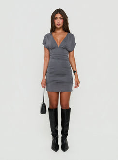 Mattey Cinched V Neck Mini Dress Slate