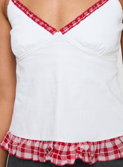 back view of model wearing Princess Polly Sweetness Overload Top White Sleeveless Plunger 