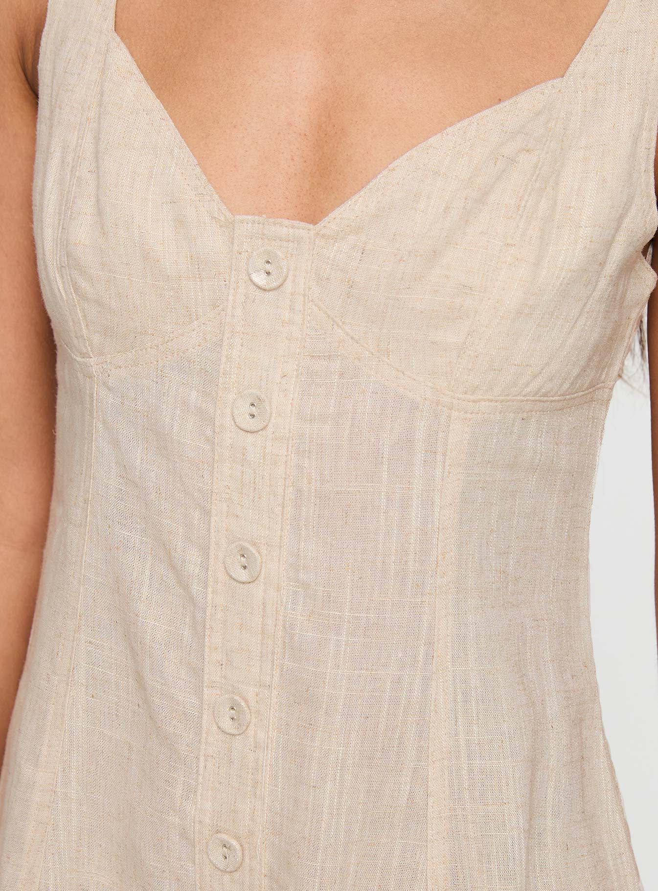 Beige Romper Fixed shoulder straps, v-neckline, faux button detailing, invisible zip fastening at back