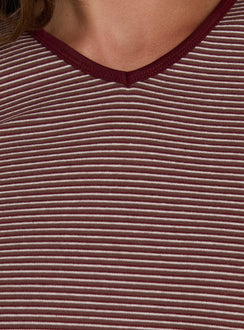 Charlaya V Neck 3/4 Sleeve Top Red Stripe