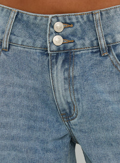 Ramos Low Rise Double Button Wide Leg Jeans Light Vintage Blue