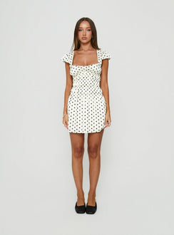 Evangelie Ruched Mini Dress White Polka