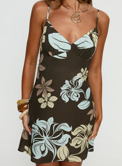 Jaye Mini Dress Brown / Blue Floral