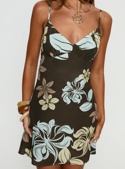Jaye Mini Dress Brown / Blue Floral