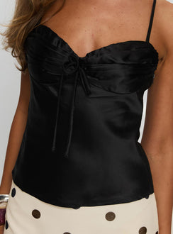 Sizzling Tie Detail Satin Top Black
