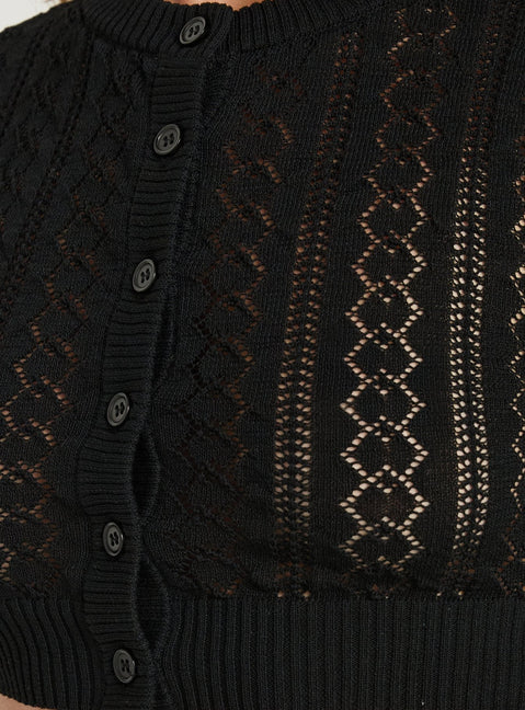 Matelda 3/4 Sleeve Anglaise Cardigan Top Black