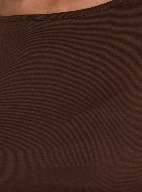 Long Weekends Semi-Sheer Long Sleeve Top Brown