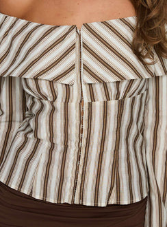 Knockout Off Shoulder Top Brown Stripe