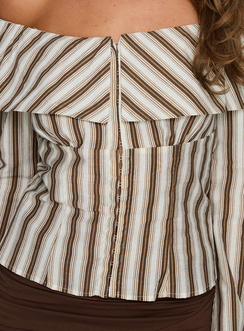 Knockout Off Shoulder Top Brown Stripe