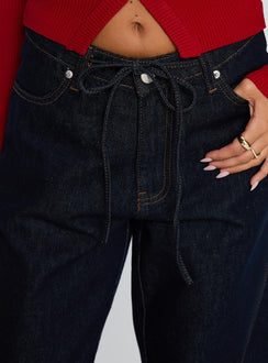 Bruiser Tie Waist Mid Rise Wide Leg Jeans Dark Indigo