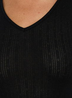 Sofelia Pointelle V Neck Top Black
