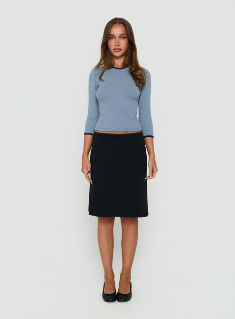 Charlaya V Neck 3/4 Sleeve Top Blue Stripe