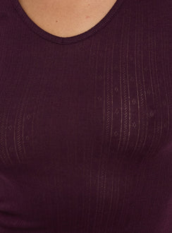 Sofelia Pointelle V Neck Top Plum