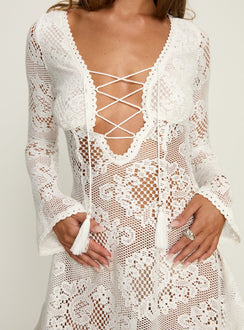 Gold Dust Crochet Tie-Up Mini Dress Cream
