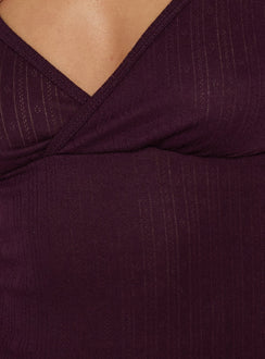 Mossie Crossover Pointelle Top Plum