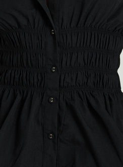 As You Are Shirred Button Up Top Black