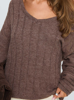 back view of model wearing Princess Polly Main Thing Knit Sweater Mocha 