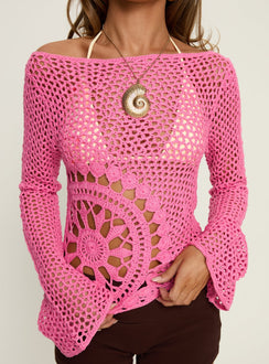 Majestica Long Sleeve Crochet Jumper Pink