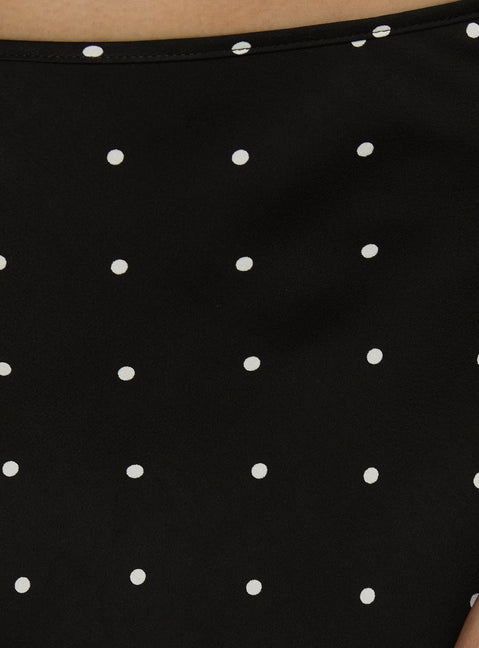 Idette Lace Asymmetrical Mini Skirt Black Polka Dot