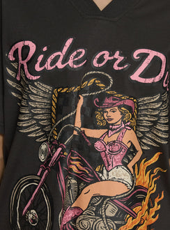 Ride or Die Daytona Oversized Graphic Tee Black