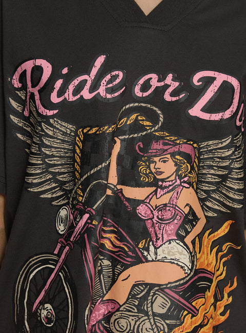 Ride or Die Daytona Oversized Graphic Tee Black