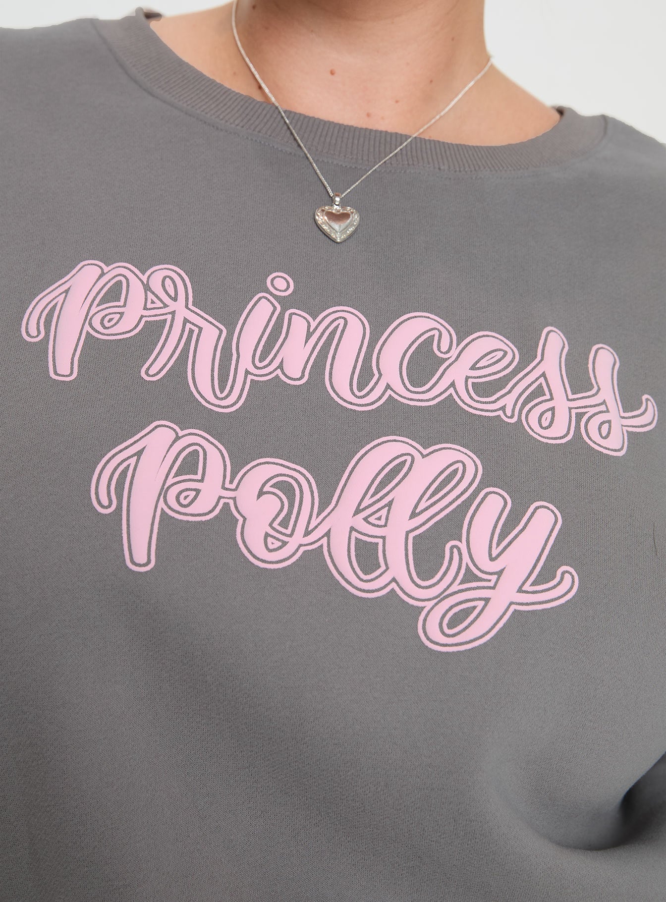 product Princess Polly Princess Polly Crew Neck Sweatshirt Puff Text Charcoal Curve 