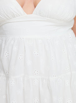 Princess Polly Curve  Mini dress Plunging neckline, adjustable shoulder straps with tie fastening, invisible zip fastening at back, tired skirt  Non-stretch material, unlined 