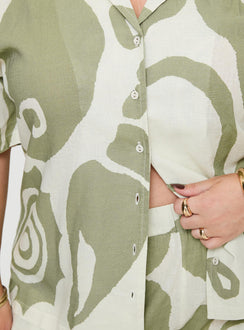 Green Graphic print shirt Relaxed fit, lapel collar, button fastening at front