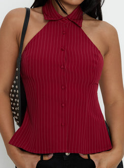 Roanne Backless Collared Top Red Stripe