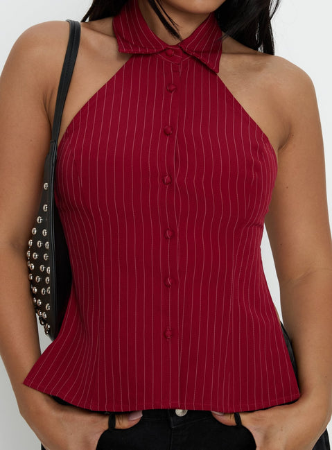 Roanne Backless Collared Top Red Stripe