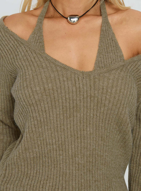 Sensibility Halter Detail Knit Sweater Green