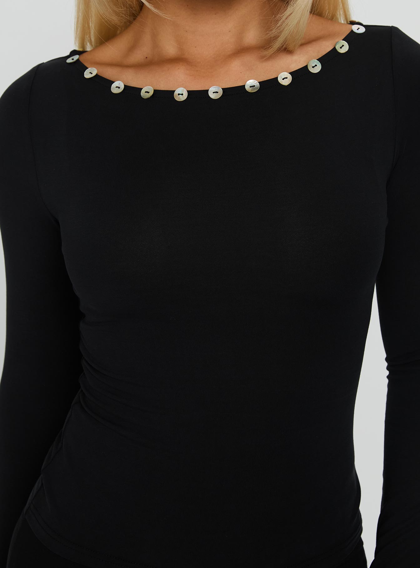 Calyxa Button Detail Long Sleeve Top Black