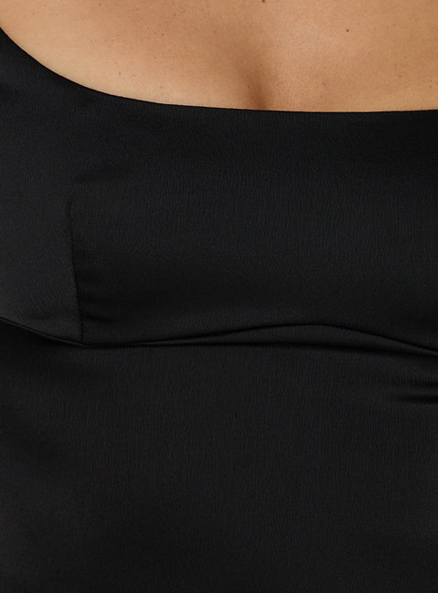 Willema Satin Scoop Tailored Top Black