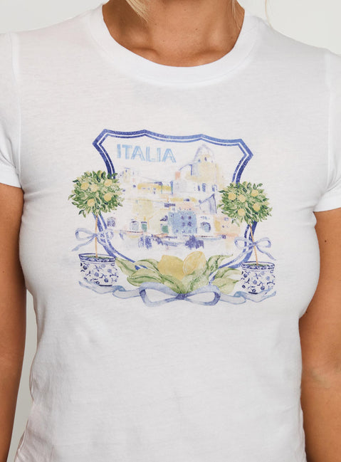 Italia Lemon Bow Graphic Top White