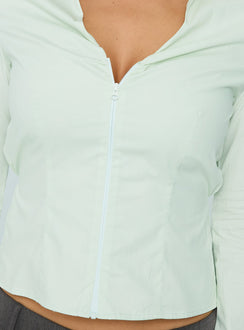 Fame Game Zip Up Collared Top Mint