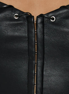 Kianah Faux Leather Tie Neck Corset Top Black