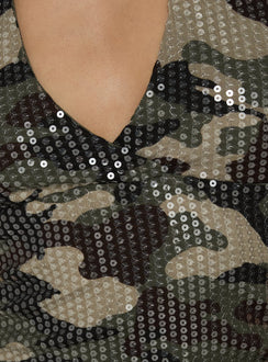 Hot Take Sequin Halter Top Camo