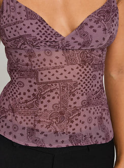 back view of model wearing Princess Polly Thank The Angels Backless Top Purple Sleeveless Plunger 