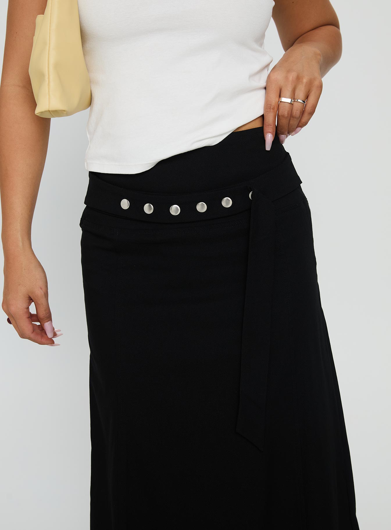 Ammie Studded Belt Midi Skirt Black