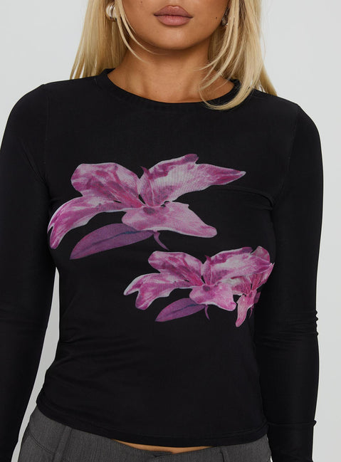 Raldor Long Sleeve Top Black Floral